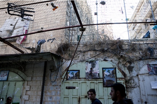 Metal grill over old streets of Hebron to protect Palestinians from radical Israeli settlers throwing things at them.